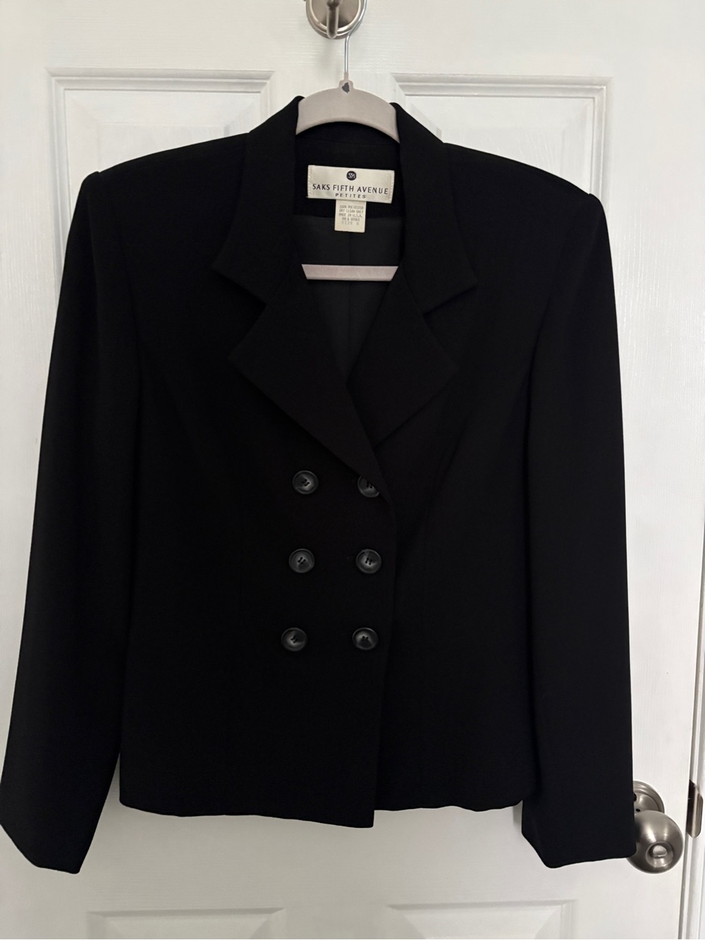 Saks Fifth Avenue Black Double-Breasted Blazer Jacket #425